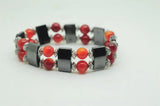 Magnetic Hematite Beads Bracelet with Red Carnelian Charms