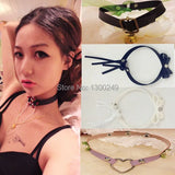 Leather Heart Choker with Sweet Bowknot Charm