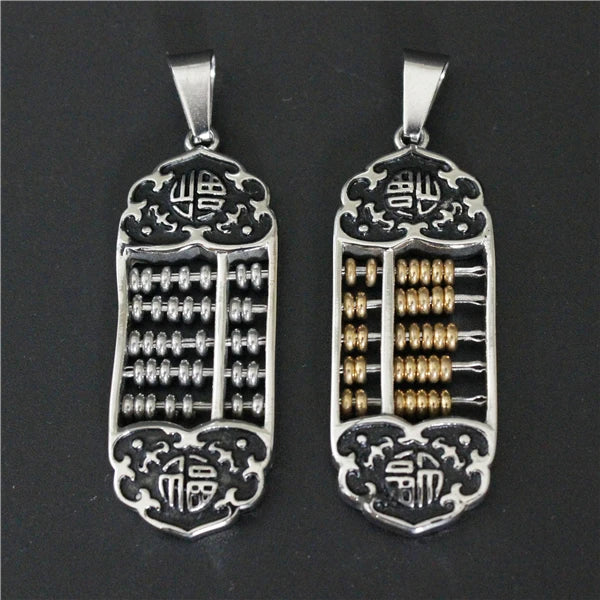 Golden Lucky Money Pendant Stainless Steel Mens Abacus Bead Pendant