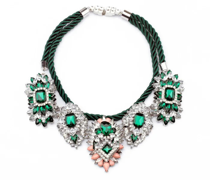 Green Pendant Necklace for Women with Rope Chain