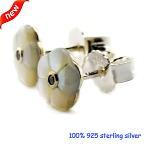 Luminous Florals Silver Stud Earrings With Mother-Of-Pearl