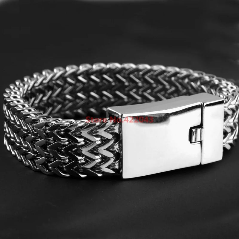 Silver Link Chain Mens Bracelet Father's Gift Stainless Steel Jewelry
