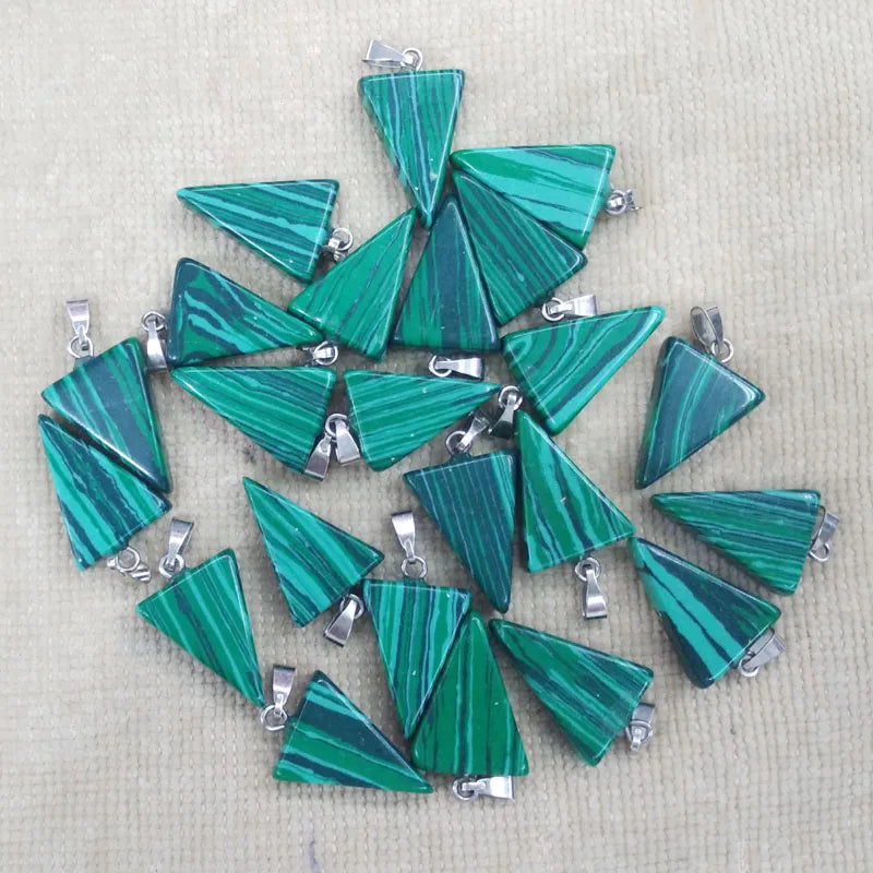 Malachite Stone Triangle Charms Pendants for Necklace Making 50pcs/lot