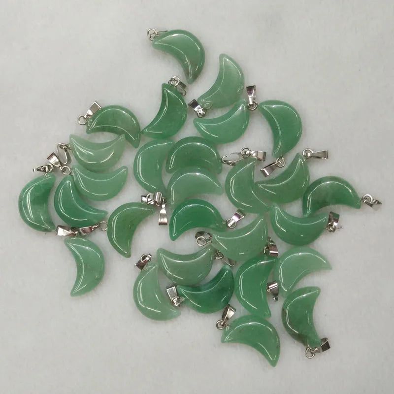 50pcs Green Aventurine Crescent Moon Charm Pendants DIY Jewelry Making