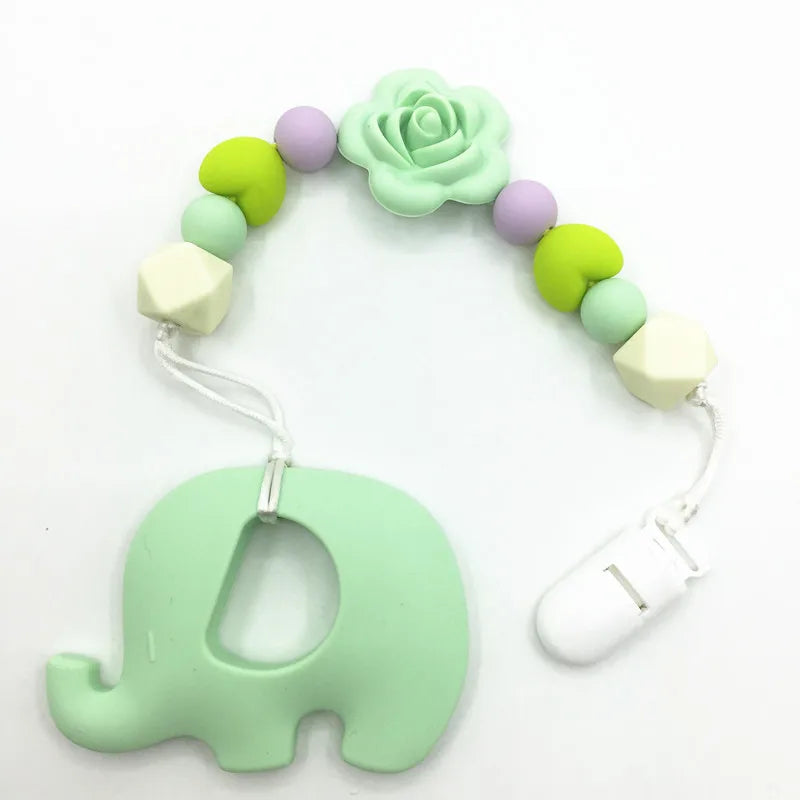 Silicone Pacifier Rose Flower Clip with Elephant Teether Teething Clip