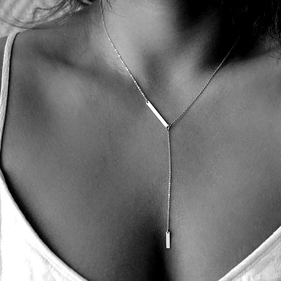 925 Sterling Silver Bar Lariat Long Silver Chain Women Necklace 925