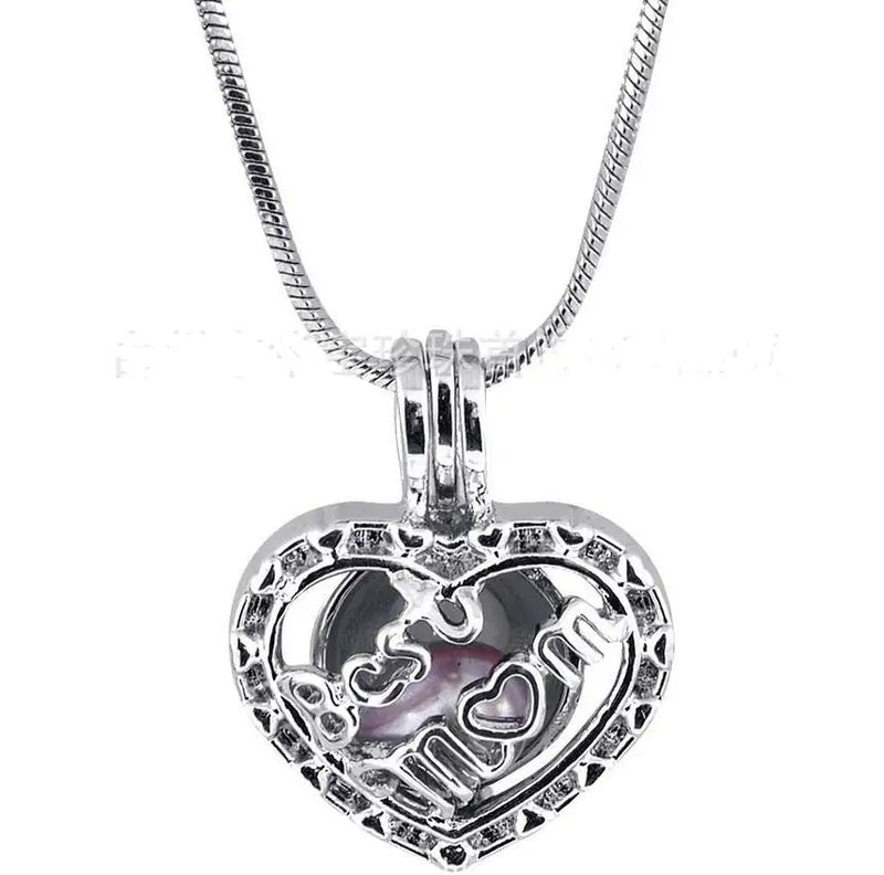 Mother's Locket Necklace Heart Shape Cage Pendant
