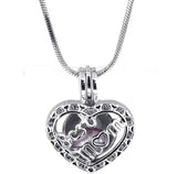 Mother's Locket Necklace Heart Shape Cage Pendant