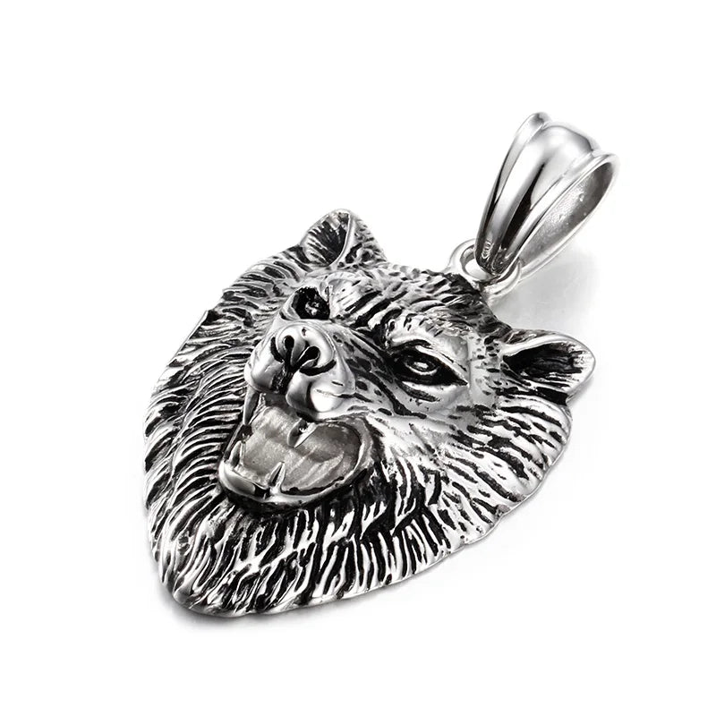 Vintage Gothic Wolf Heads Pendant Necklace with Rope Chain