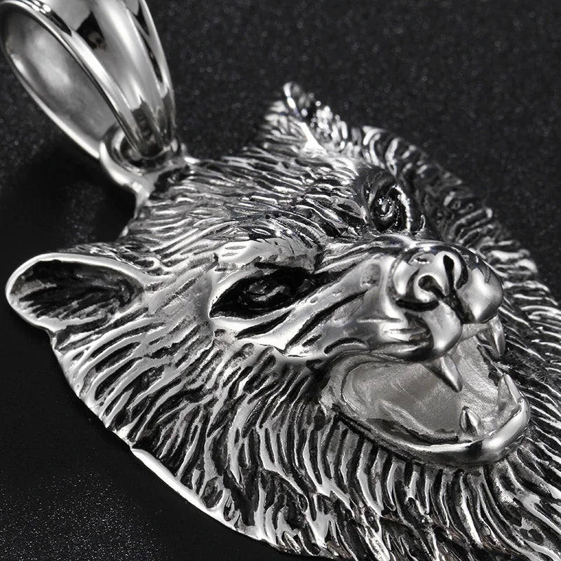 Vintage Gothic Wolf Heads Pendant Necklace with Rope Chain