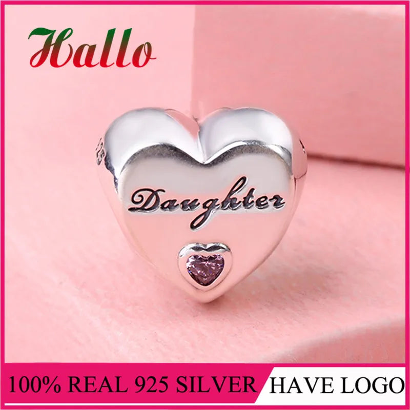 925 Silver Daughter's Love Heart Charm Bead for Bracelet