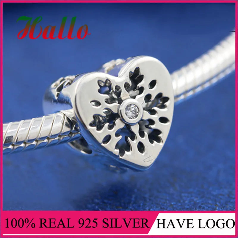 Christmas Snowflake Heart Charm Crystal Stone Bead Bracelet Silver 925