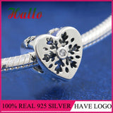 Christmas Snowflake Heart Charm Crystal Stone Bead Bracelet Silver 925