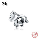 925 Silver Pony Charm Beads for Bracelet DIY Jewelry Gift