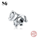 925 Silver Pony Charm Beads for Bracelet DIY Jewelry Gift