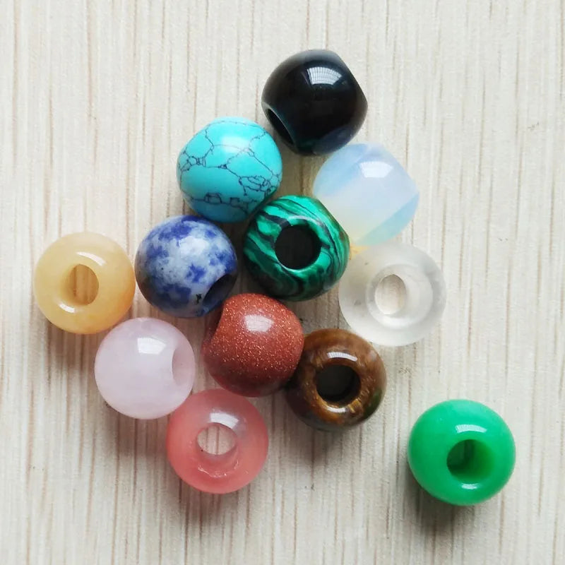 Natural Stone Mixed Round Shape Big Hole Beads for Bracelet Charms 12pcs/lot