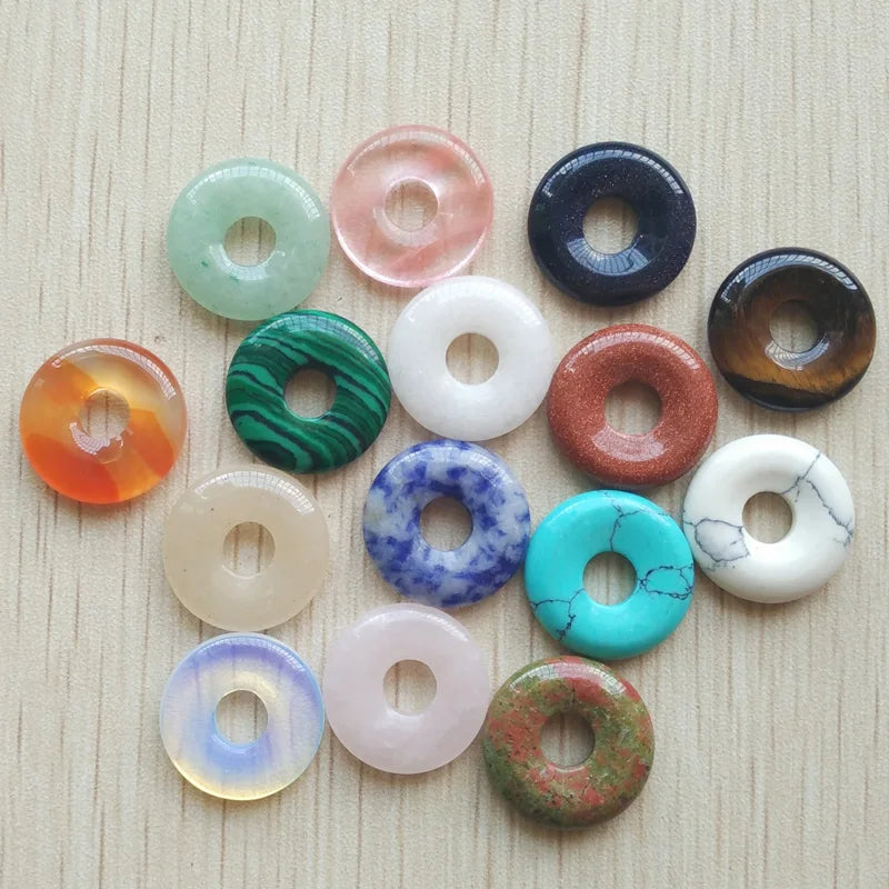 Natural Stone Circle Donut Charms Pendants 18mm for Jewelry Making