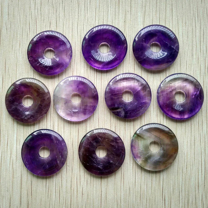10pcs Natural Druzy Stone Circle Donut Charms Pendants 30mm for Jewelry Making