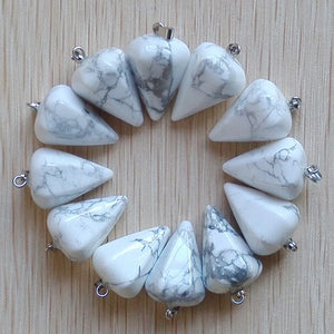 12pcs Natural Stone Faceted Pendulum Charms Pendants for Jewelry Making