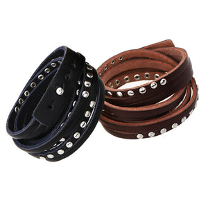 Multilayer Leather Bracelets & Bangles Rivets Clasps Pulseras Jewelry