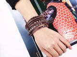 Multilayer Leather Bracelets & Bangles Rivets Clasps Pulseras Jewelry