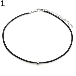 Faux Leather Chain Beads Collar Choker Necklace