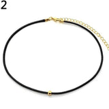 Faux Leather Chain Beads Collar Choker Necklace