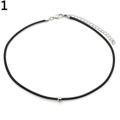 Faux Leather Chain Beads Collar Choker Necklace