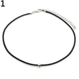 Faux Leather Chain Beads Collar Choker Necklace