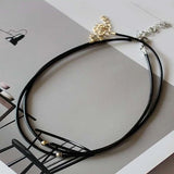 Faux Leather Chain Beads Collar Choker Necklace