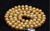 7-8mmAA Golden Oblate Pearl Necklace Beads Freshwater Dyeing