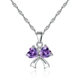 Double Heart Zircon Bow Pendant Necklace for Women