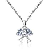 Double Heart Zircon Bow Pendant Necklace for Women