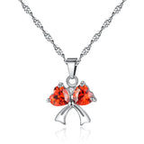Double Heart Zircon Bow Pendant Necklace for Women