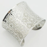 Engraved Flower Wide Cuff Bracelet Stainless Steel Bangle