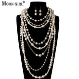 MOON GIRL Multi-layer Simulated Pearls Chain Long Necklace