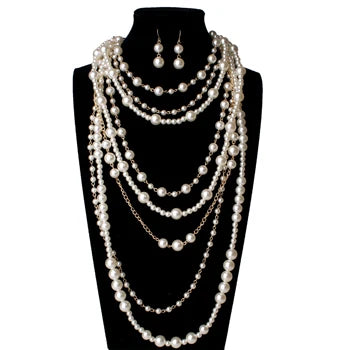 MOON GIRL Multi-layer Simulated Pearls Chain Long Necklace