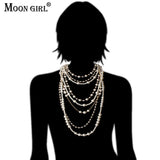 MOON GIRL Multi-layer Simulated Pearls Chain Long Necklace