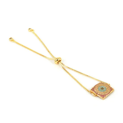 Adjustable Evil Eye Hamsa Hand Charms Bracelet CZ Jewelry