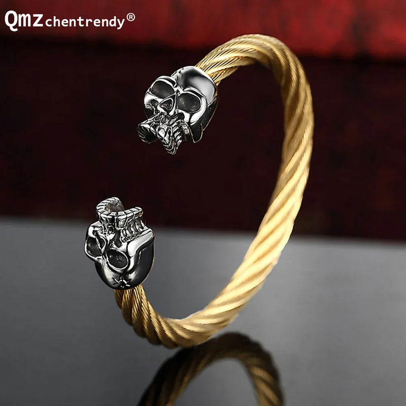Rapper Stainless Steel Wire Skeleton Skull Bracelet Antique Jewelry For Men