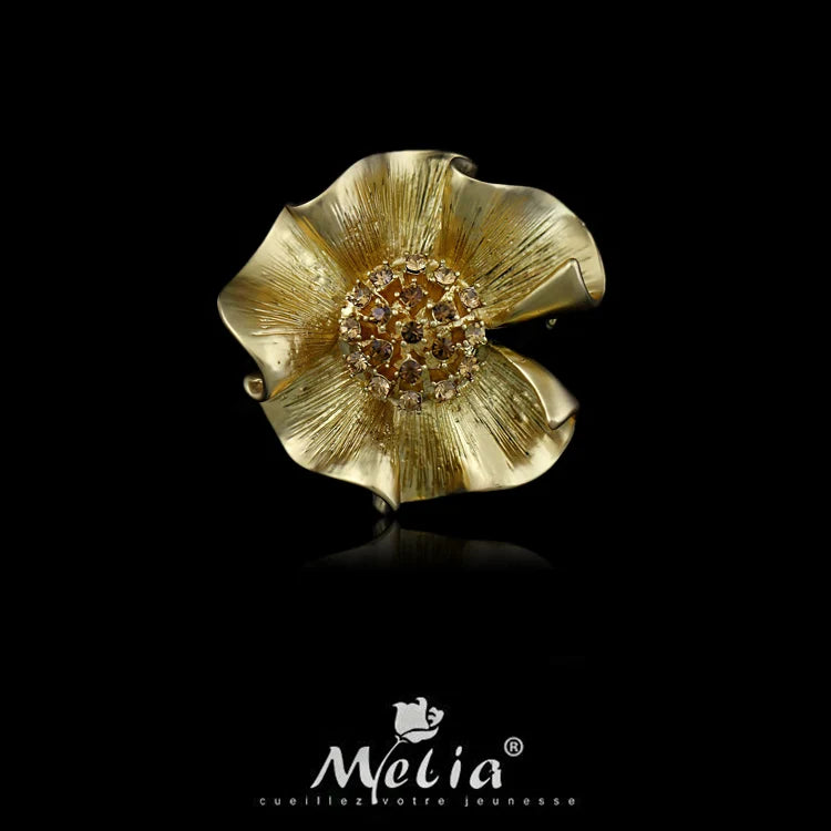 Enamel Collar Crystal Brooch Lily Flower Lapel Pin for Women
