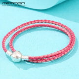 Pink Leather Bracelet for Women with 925 Silver Clasp