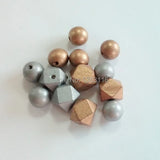 20mm DIY Wooden Beads and Silver Geometric Wood Bead for Necklace 50pcs/lot