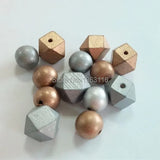 20mm DIY Wooden Beads and Silver Geometric Wood Bead for Necklace 50pcs/lot