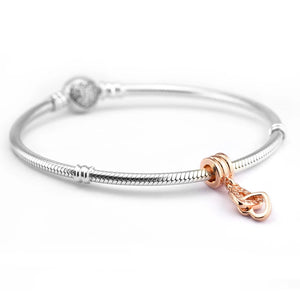 925 Silver Charm Bracelet & Choker Locked Heart Dangle DIY Jewelry