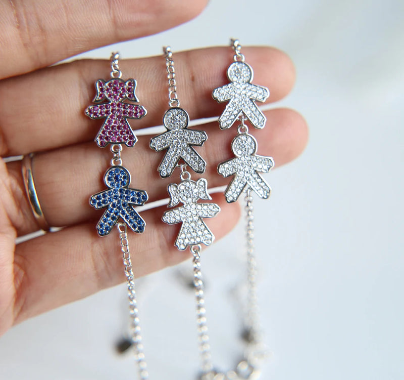 925 Silver Boy Girl Micro Pave CZ Bracelet - Women