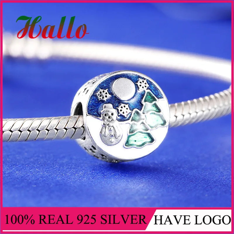 Winter Christmas Snowy Wonderland Charm Enamel Bead for 925 Silver Bracelets