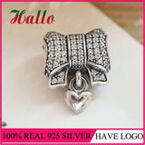 925 Silver Heart & Bow, CZ Charm for Bracelet Bead DIY Berloque