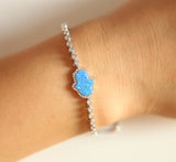 925 Silver Tennis BOX Chain Opal Fatima Hand Charm Bracelet for Women