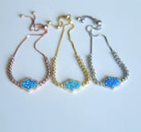 925 Silver Tennis BOX Chain Opal Fatima Hand Charm Bracelet for Women